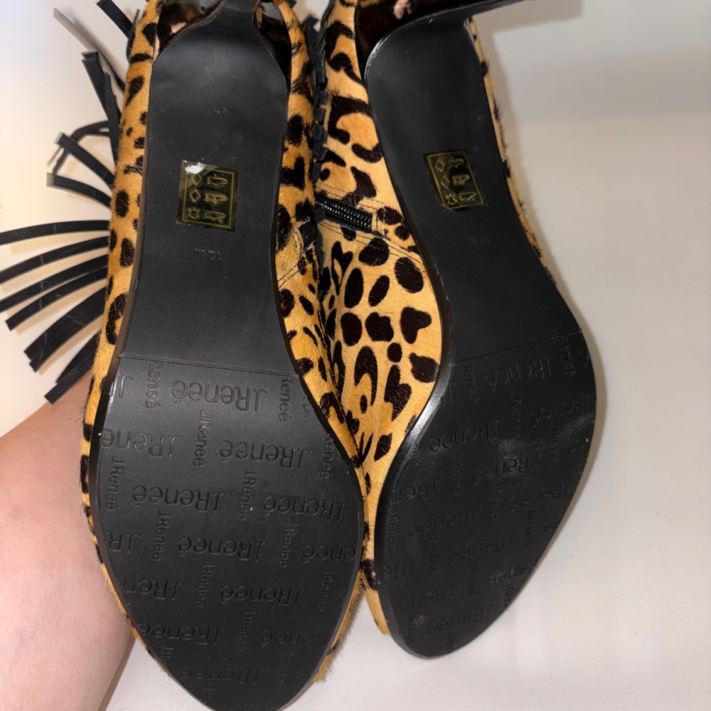 J.Renee Leopard Print Fringe Ankle Booties in Black and Tan - Picture 6 of 9